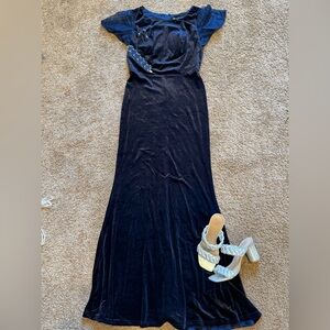Navy velvet Maxi Dress with jewelry